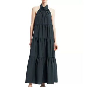 NWT THEORY TIERED BLACK HALTER MAXI DRESS SZ M